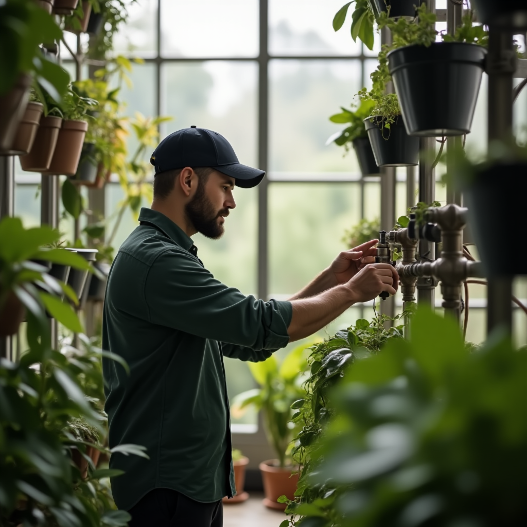 Person adjusting drip irrigation valves