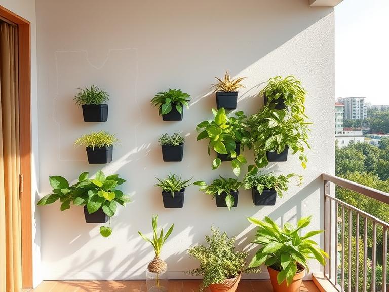 Balcony wall with space marked for installing a vertical garden